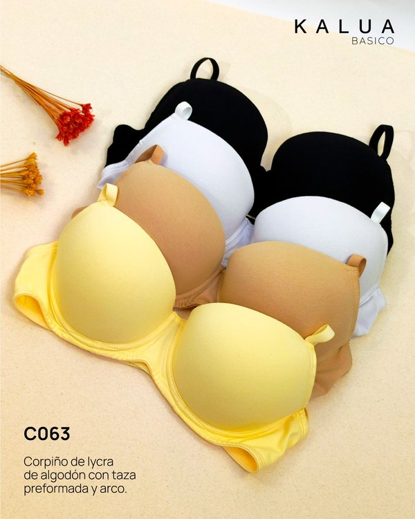 Corpiño de lycra de algodon, taza prefirmada y bretel ancho.