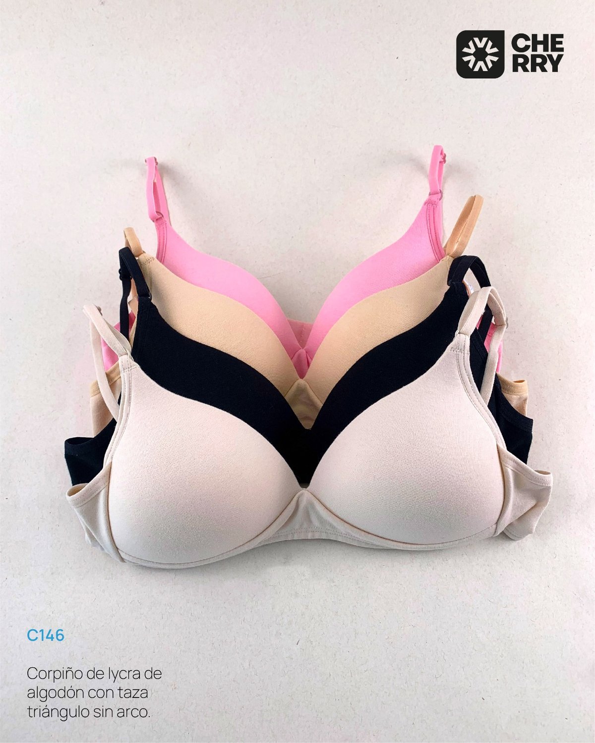 Corpiño confeccionado en lycra de algodón con taza triángulo.