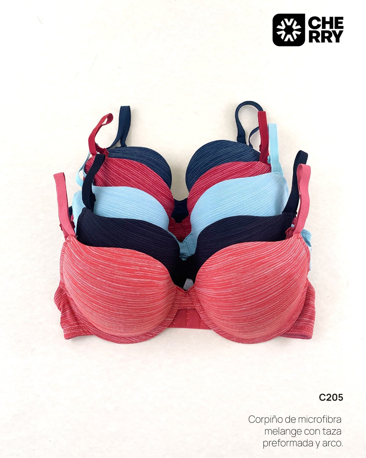 Corpiño confeccionado en microfibra melange, taza preformada.
