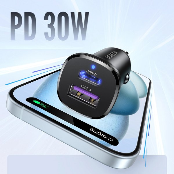 Cargador Dual para Auto 30W (USB-C + USB-A)