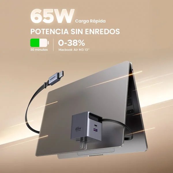 Cargador Rápido 65W GaN Nexode Pro con Cable Retráctil - UGREEN
