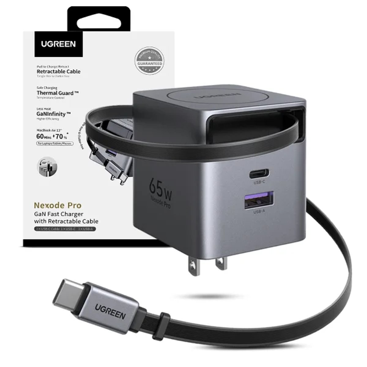 Cargador Rápido 65W GaN Nexode Pro con Cable Retráctil - UGREEN - 4