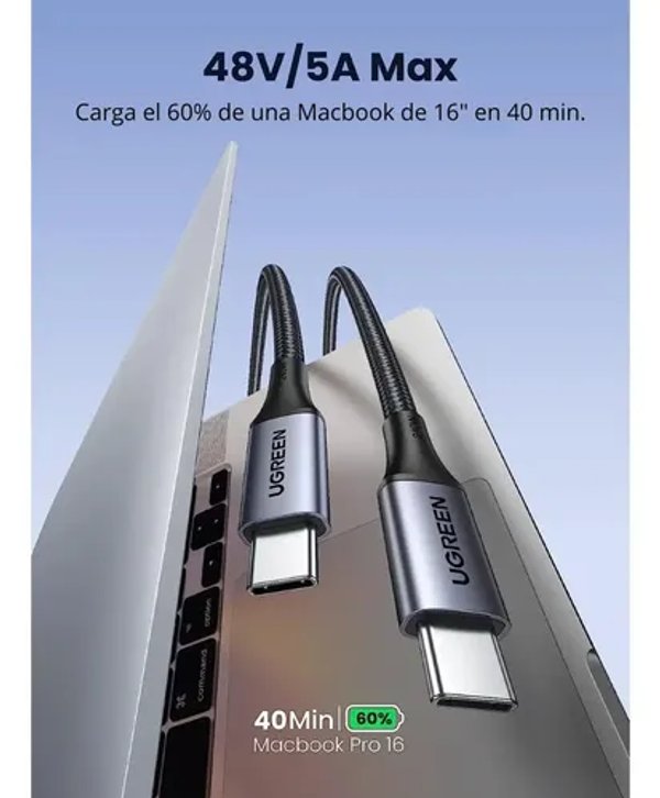 Cable USB-C a USB-C 240W PD de 2 Metros (Trenzado)