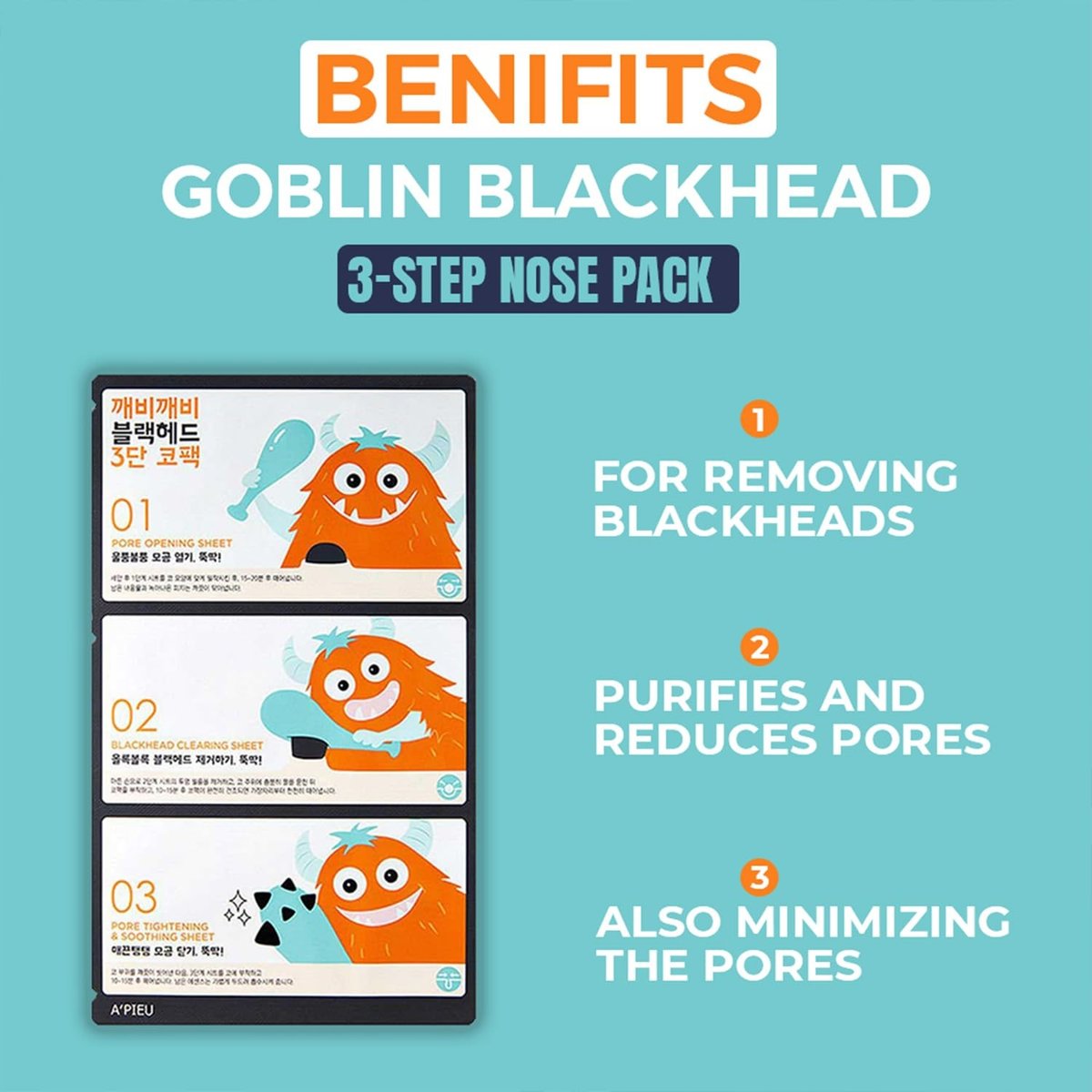 APIEU Goblin Blackhead 3 Step Nose Pack  - 6