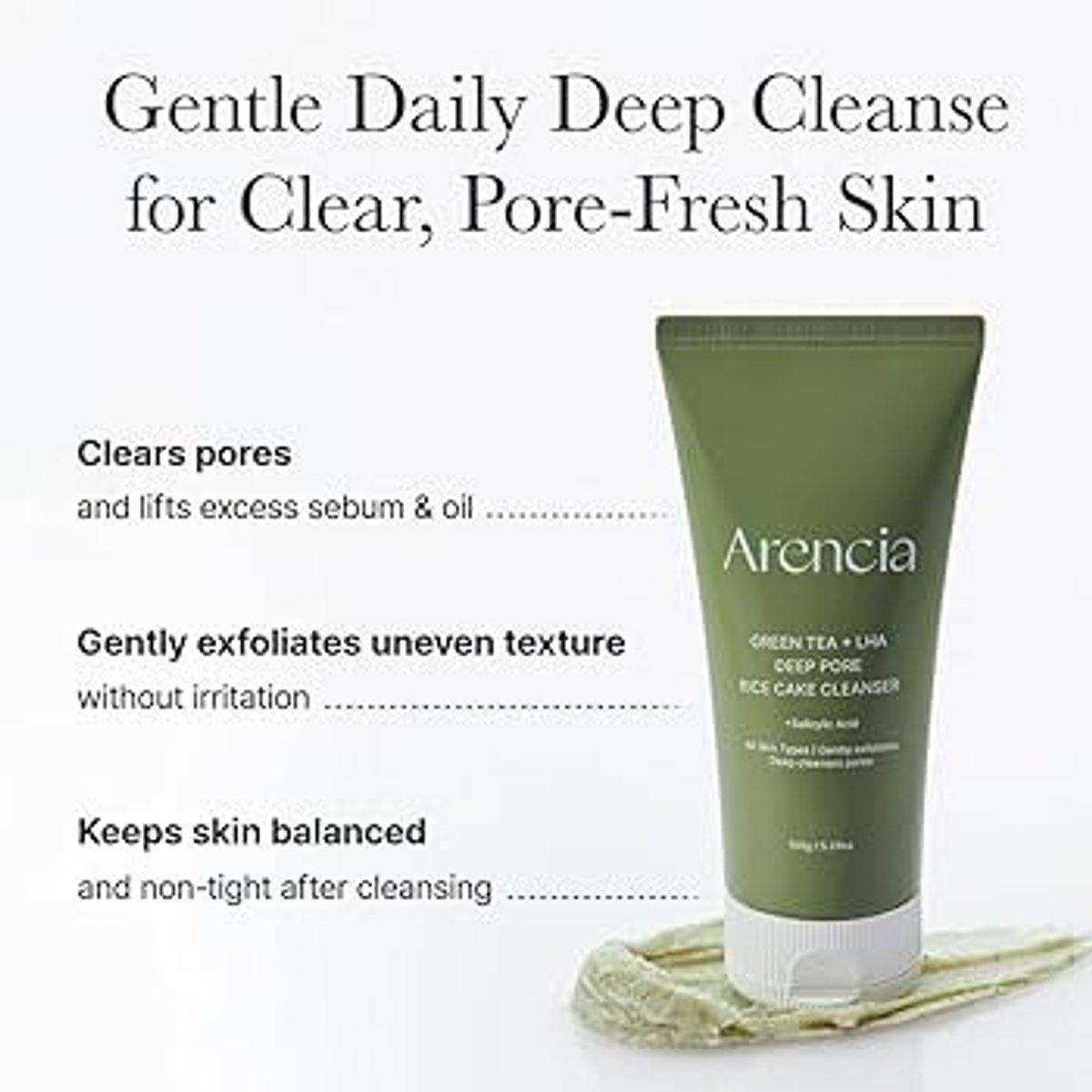 ARENCIA - Green Tea + LHA Deep Pore Rice Cake Cleanser 150g - 2