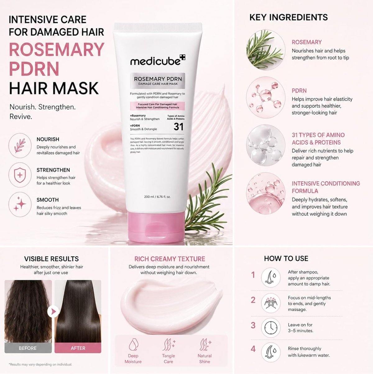 MEDICUBE Rosemary PDRN Damage Care Hair Mask 200ml - 3