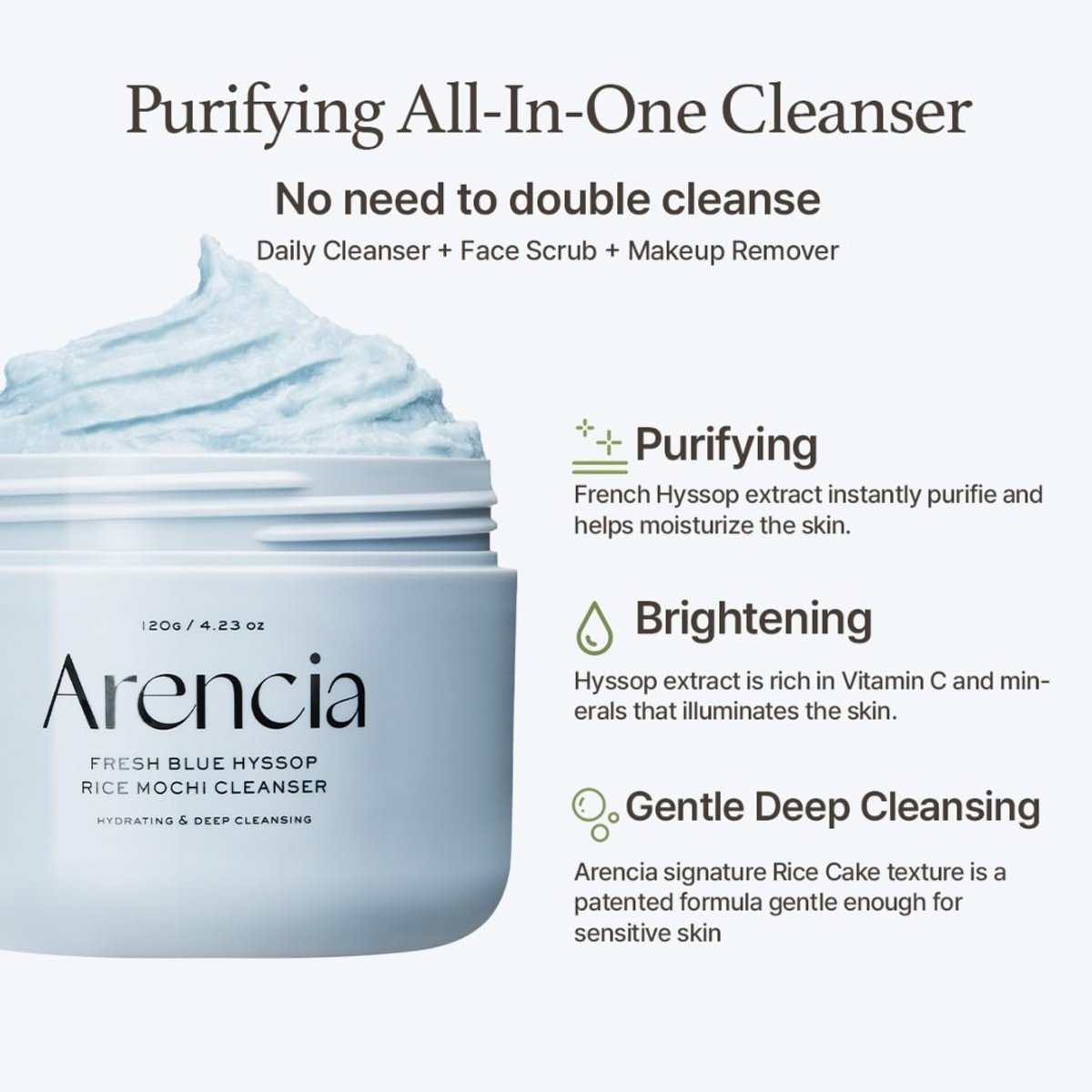 ARENCIA - Fresh Blue Hyssop Rice Mochi Cleanser 120g - 2