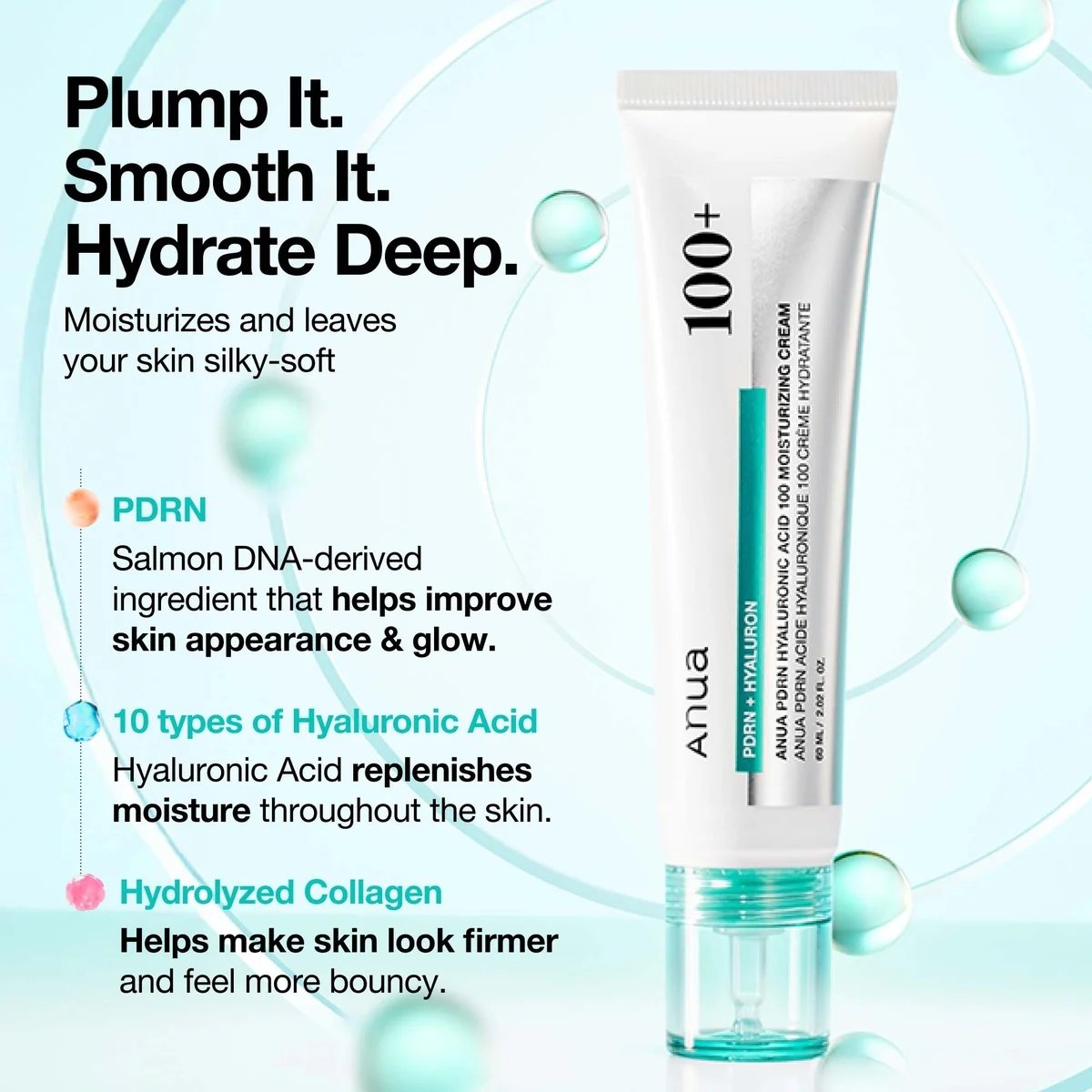 ANUA - PDRN Hyaluronic Acid 100+ Moisturizing Cream 60ml - 2