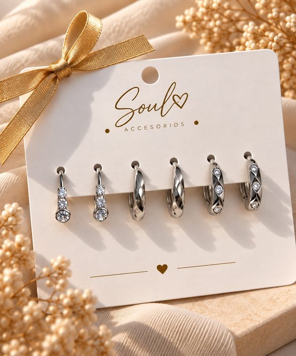 Set de 3 argollas plateado
