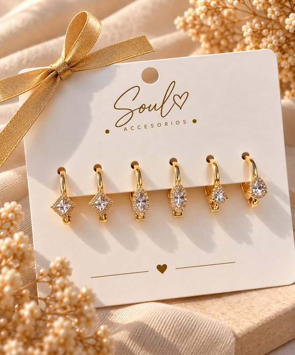 Set de 3 argollas con brillantes