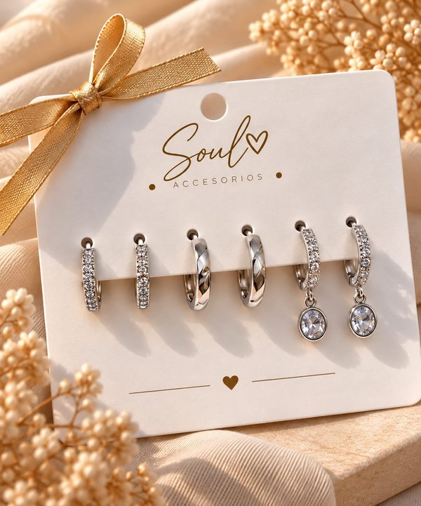 Set de 3 argollas colgantes plateado