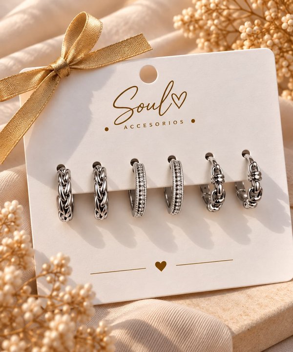 Set de 3 argollas plateado
