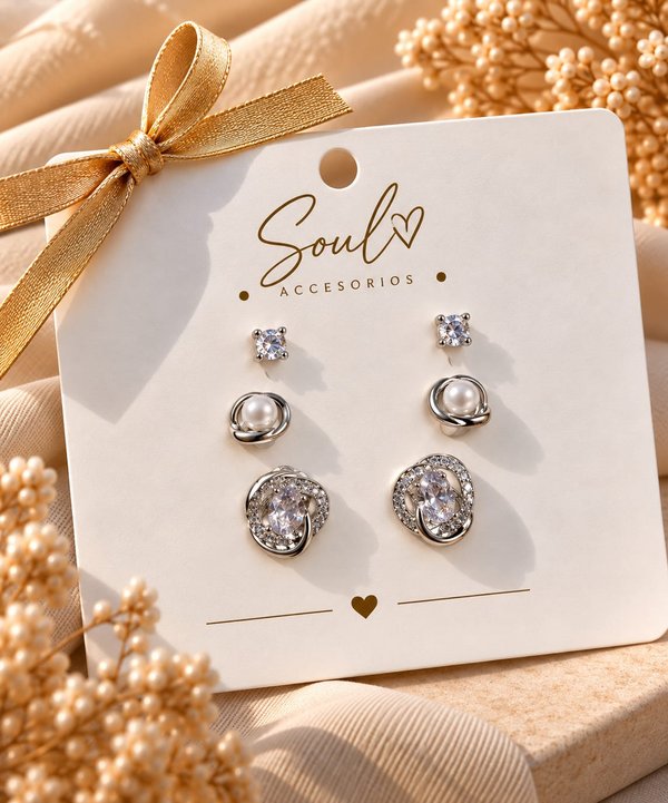 Set de 3 aros minis con perlas