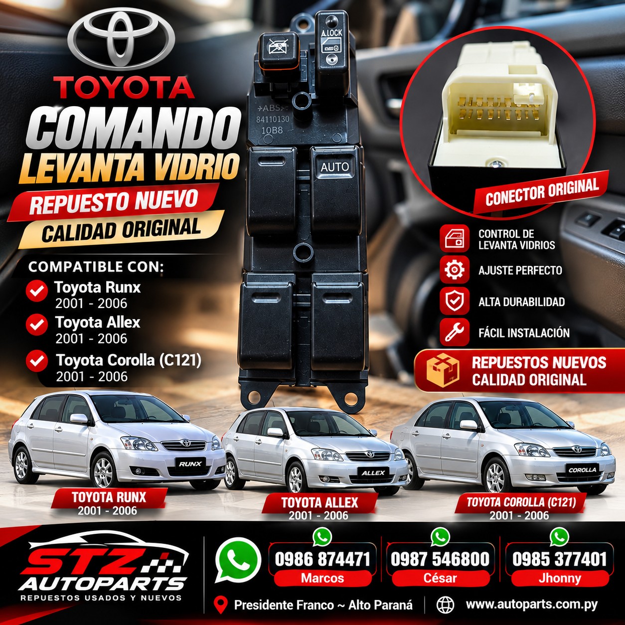 Comando alza vidrio Toyota Runx Allex Corolla