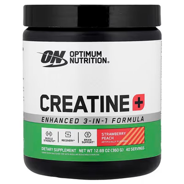 Creatina Optimum Nutrition 360g 3 EN 1 (Nueva Formula) Frutilla & Durazno