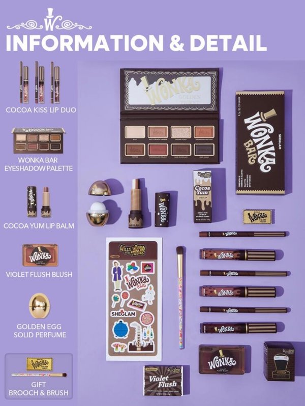 Set de Maquillaje Edición Especial SHEGLAM x Willy Wonka & The Chocolate Factory Collection Box (Colección Completa)