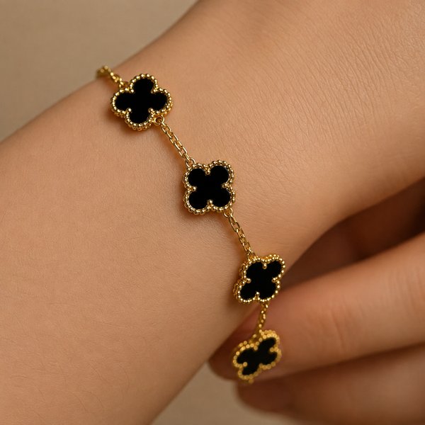 Pulsera Trebol Black-Gold