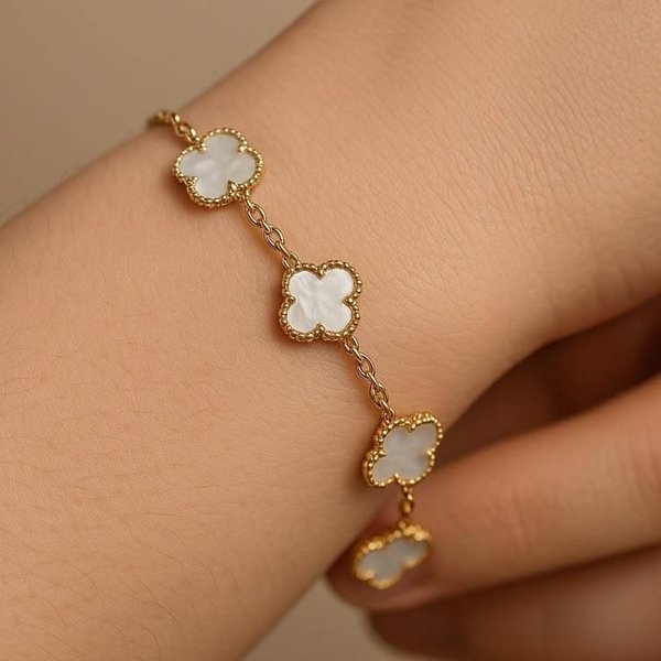 Pulsera Trebol White-Gold