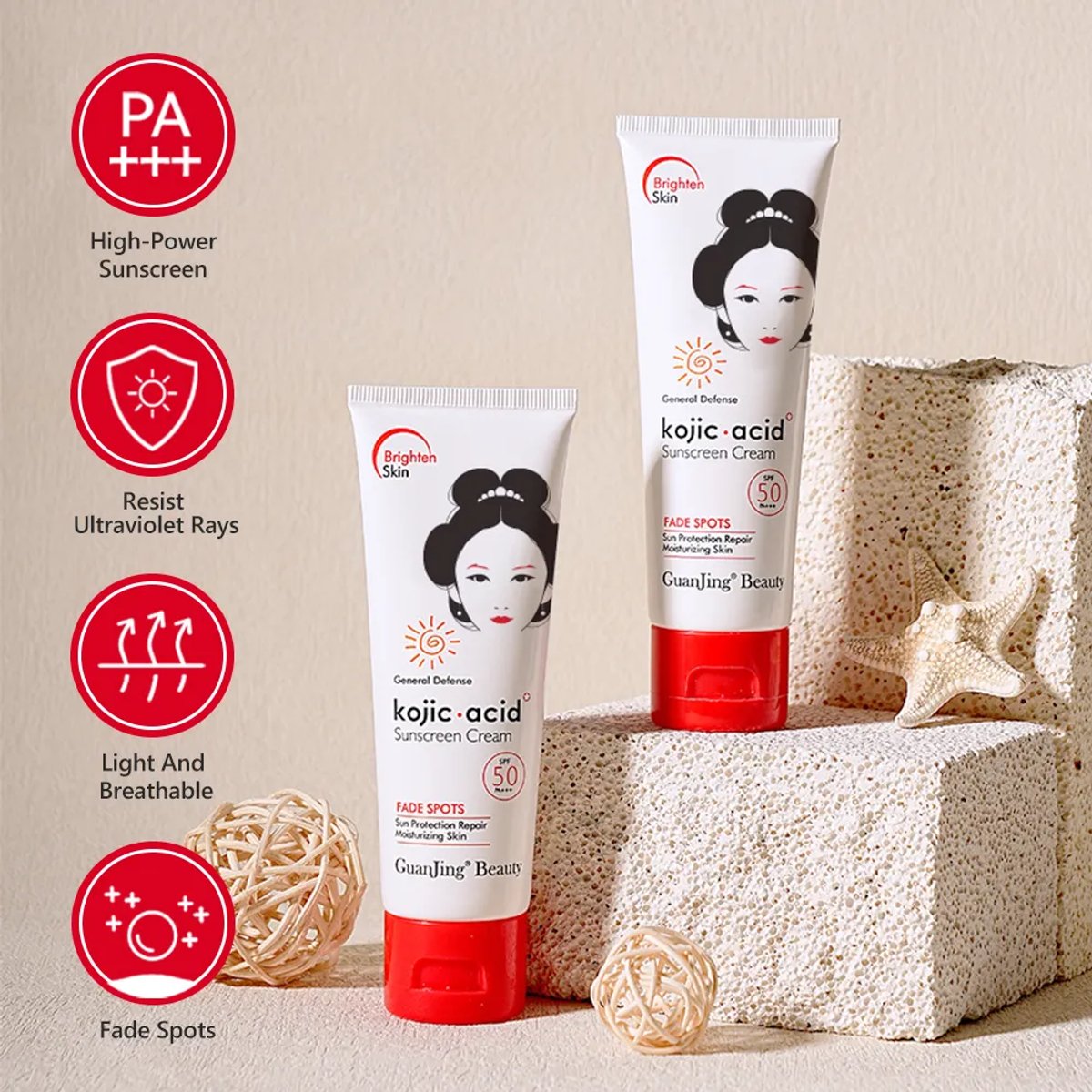 Crema solar con ácido kójico SPF 50. Atenúa manchas, protege del sol y unifica el tono de piel - 2