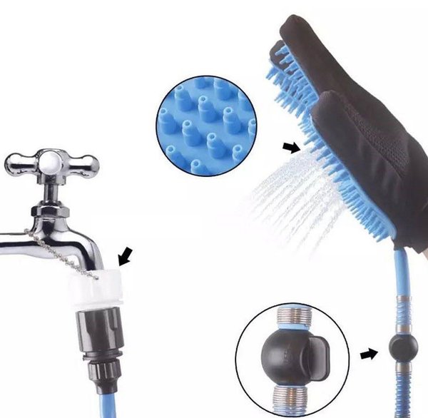 Guante Manguera Masajeador y Cepillo de Baño para Mascotas (Pet Bath Sprayer & Grooming Glove)