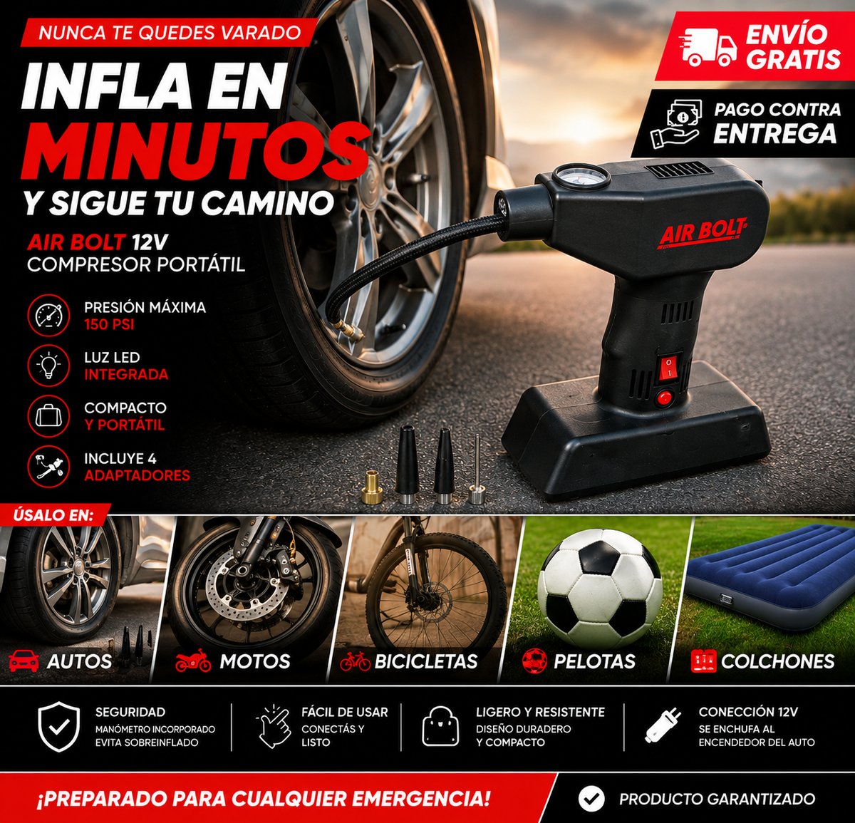 ✅ AIR BOLT PRO™ | Compresor Portátil Inteligente 150 PSI
