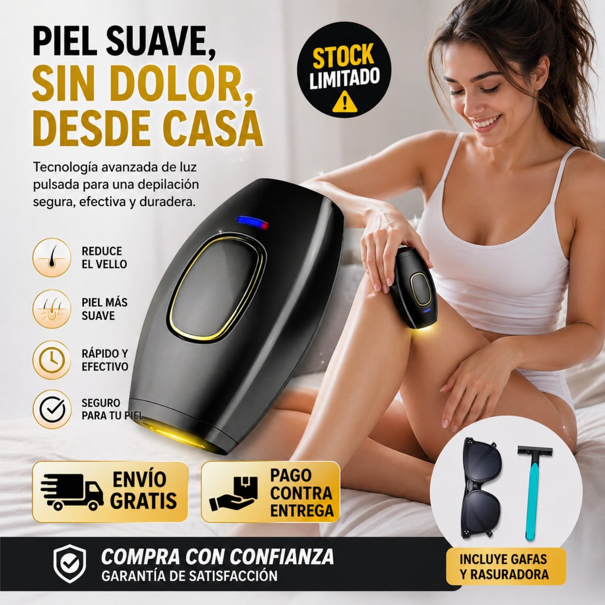 🔥 Depiladora Láser IPL Profesional – Sin Dolor y Fácil de Usar