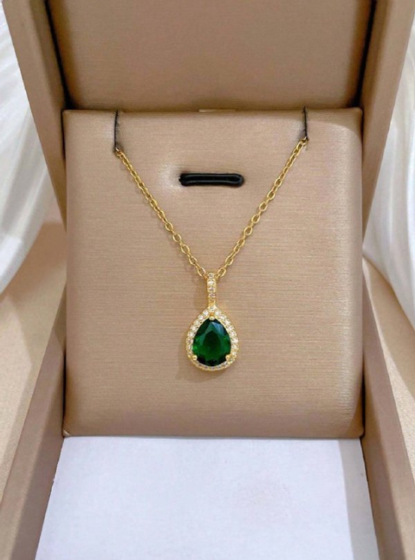 Juego de collar y aretes con cadena de acero inoxidable, colgante de gota de agua