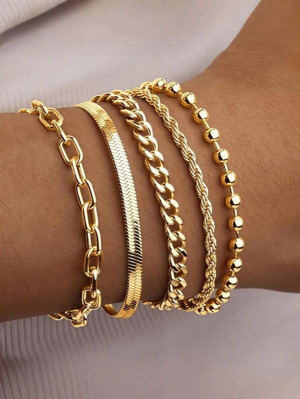 Set de 5 pulseras de mujer chapadas en oro de 18K de acero inoxidable