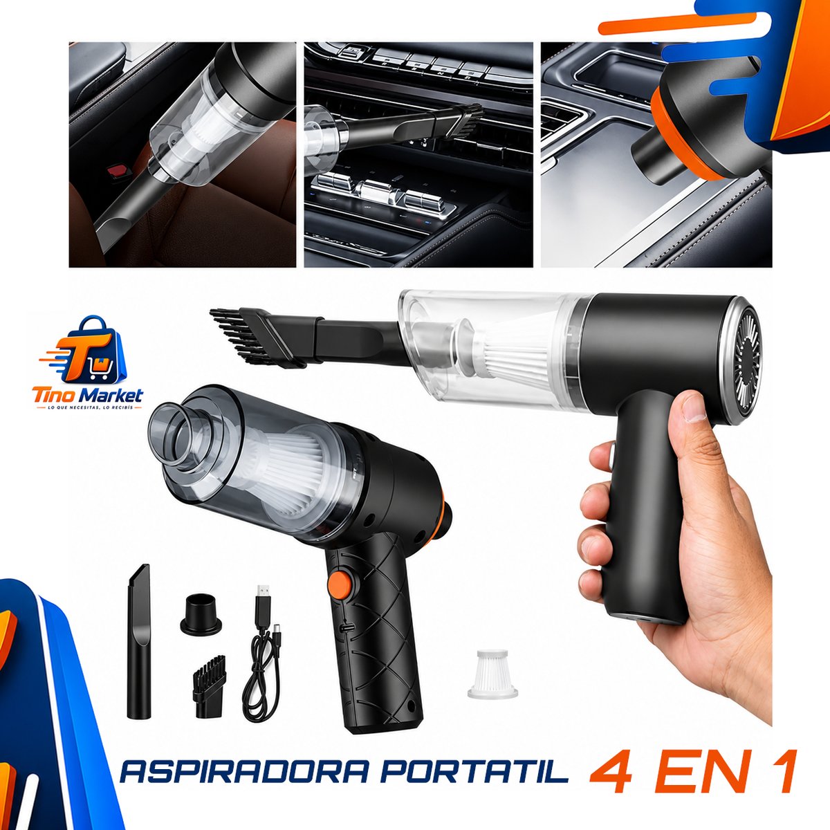 Mini Aspiradora Portátil 4 en 1 YT-M2039 | Aspira, Sopla e Infla - 3