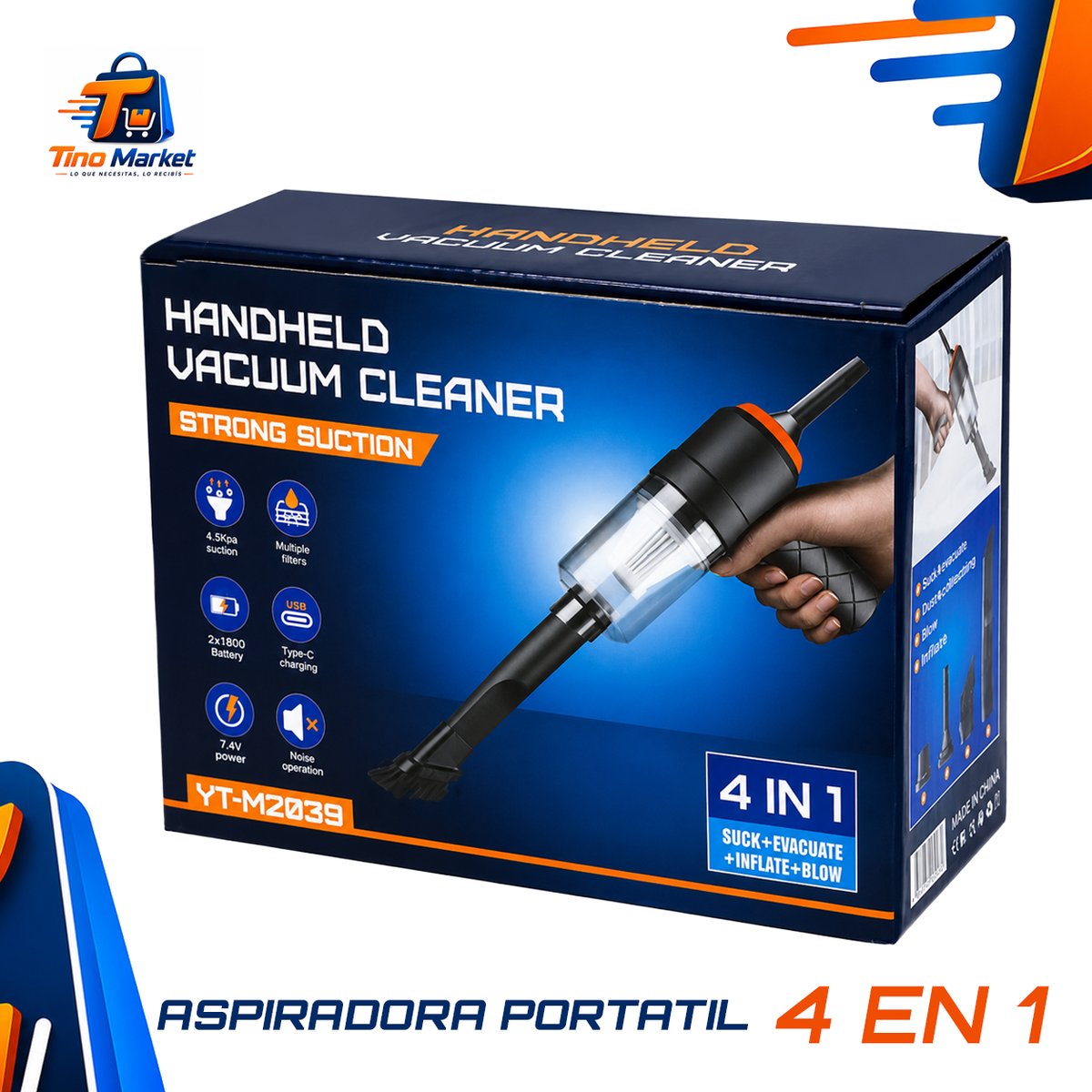 Mini Aspiradora Portátil 4 en 1 YT-M2039 | Aspira, Sopla e Infla - 2