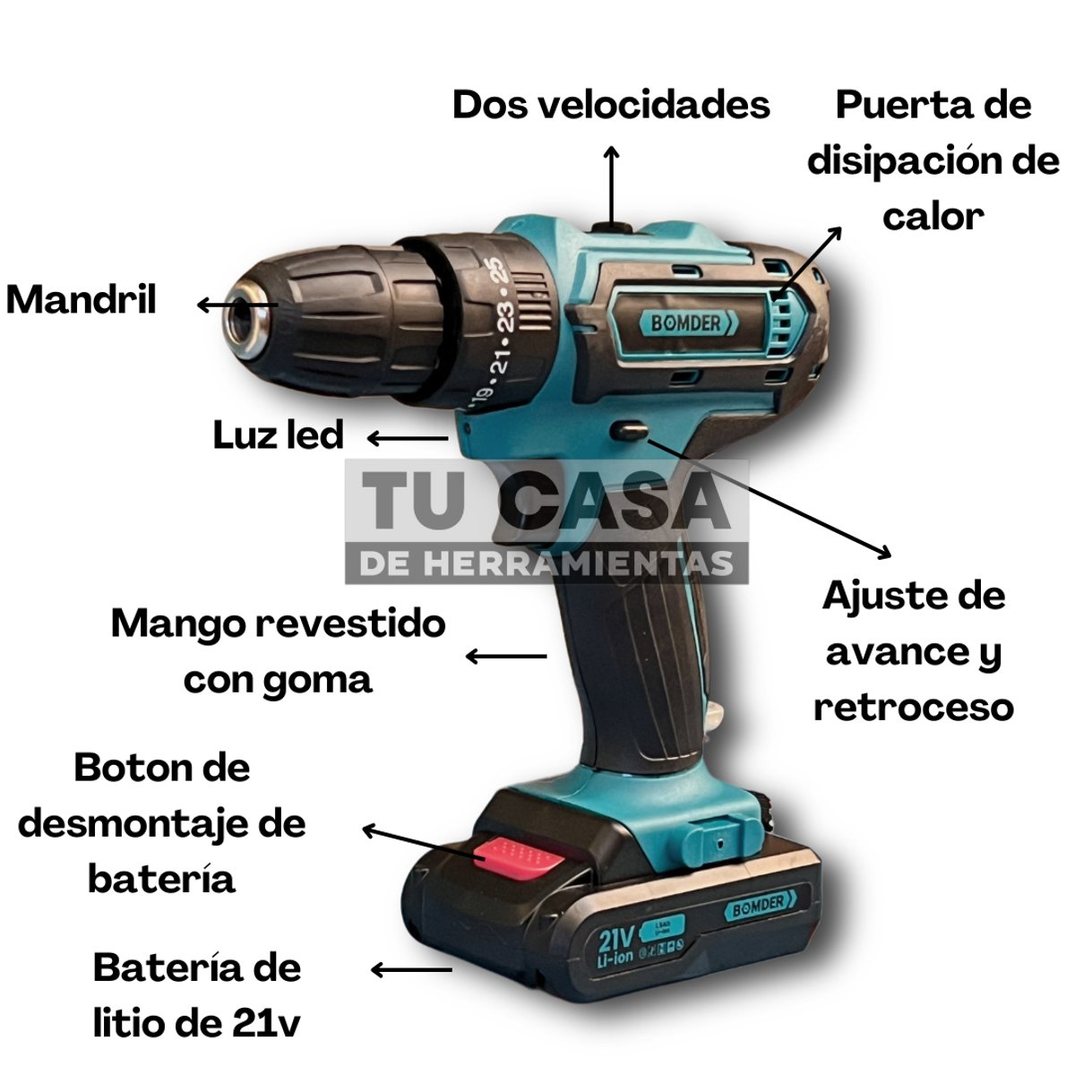 TALADRO BOMDER 21v con carbón 