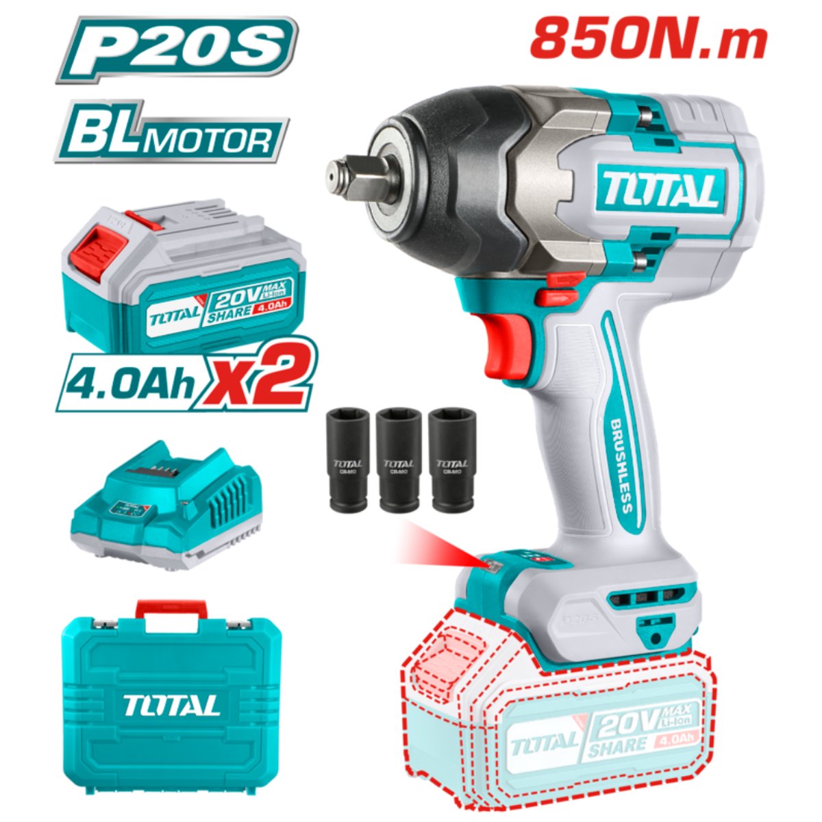 TOTAL® Llave de Impacto Portátil 850nm 