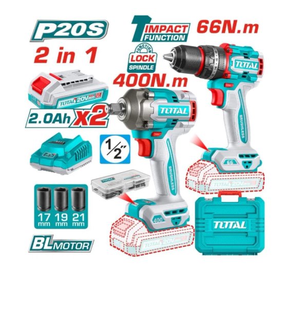 TOTAL COMBO TALADRO + LLAVE DE IMPACTO TCKLI20275