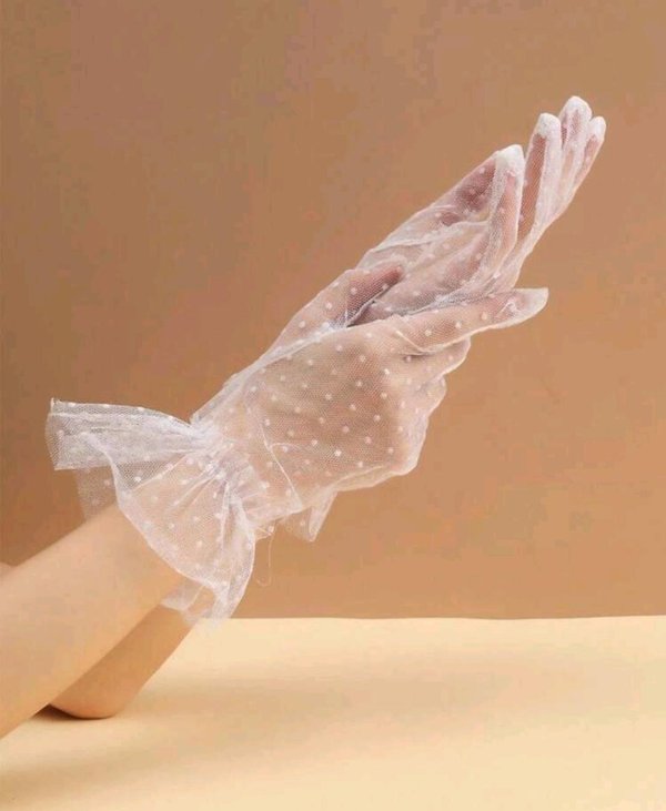 Guante de tul a motas corto - BLANCO - Cod 3638