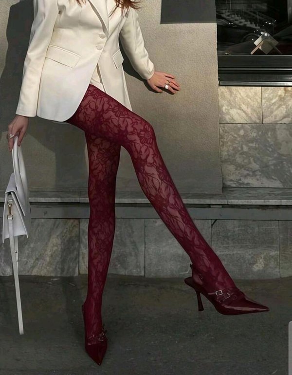 Media de encaje bordo - XL -Cod 5251