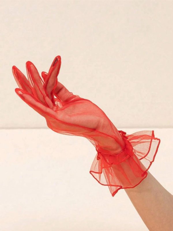 Guante de tul corto - ROJO - Cod 8458