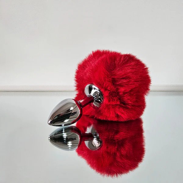 Plug Anal de Metal con Pompon ROJO Talla P 