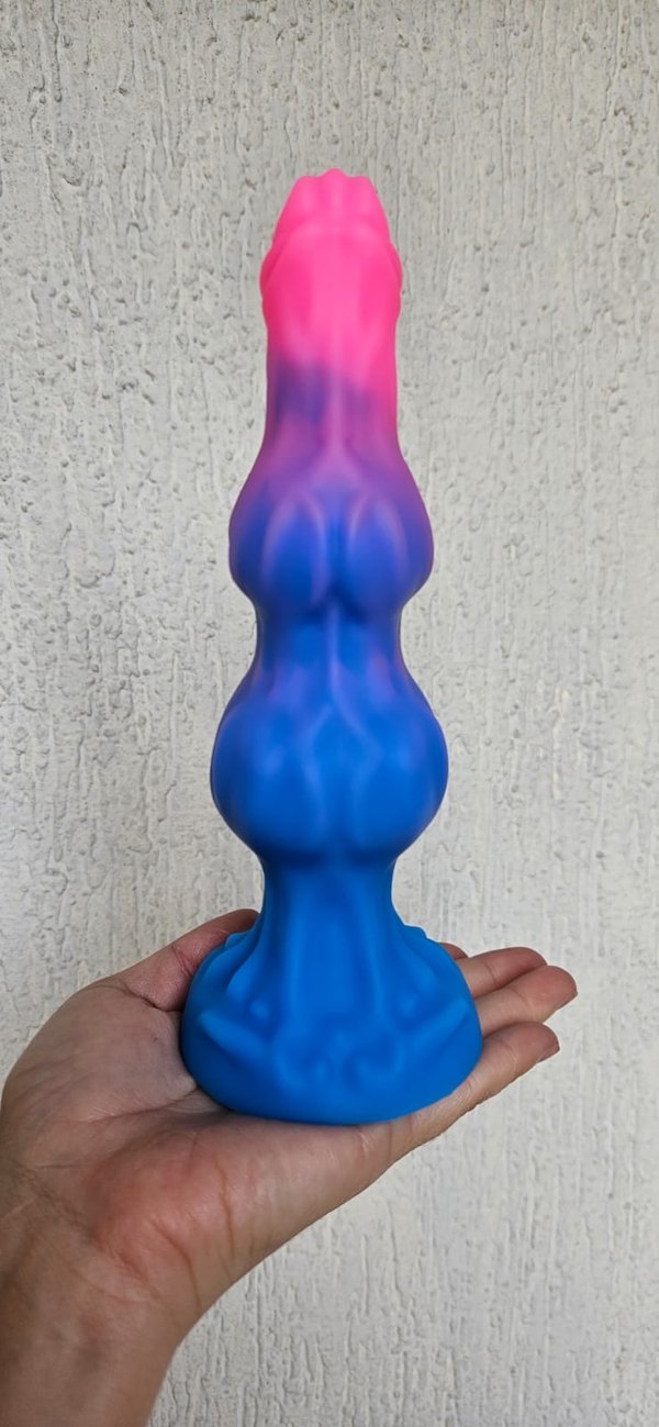 Dildo escalonado con ventosa- 20 x 5 cm - Azul con rosa 