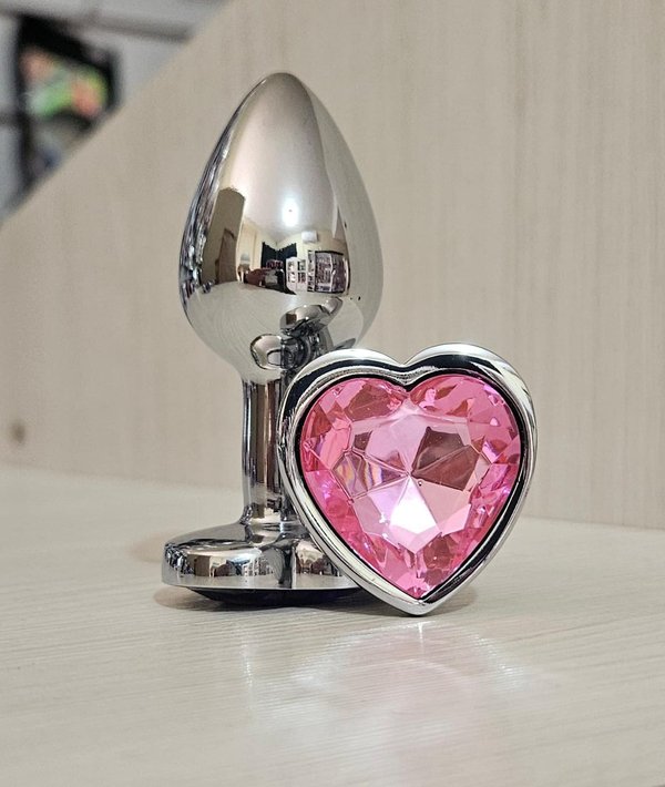 Plug anal en P - Corazon ROSADO- 7x2,8cm