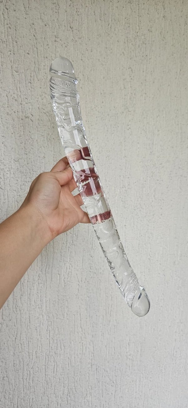 Dildo doble - 37,5 x 4cm - Transparente 