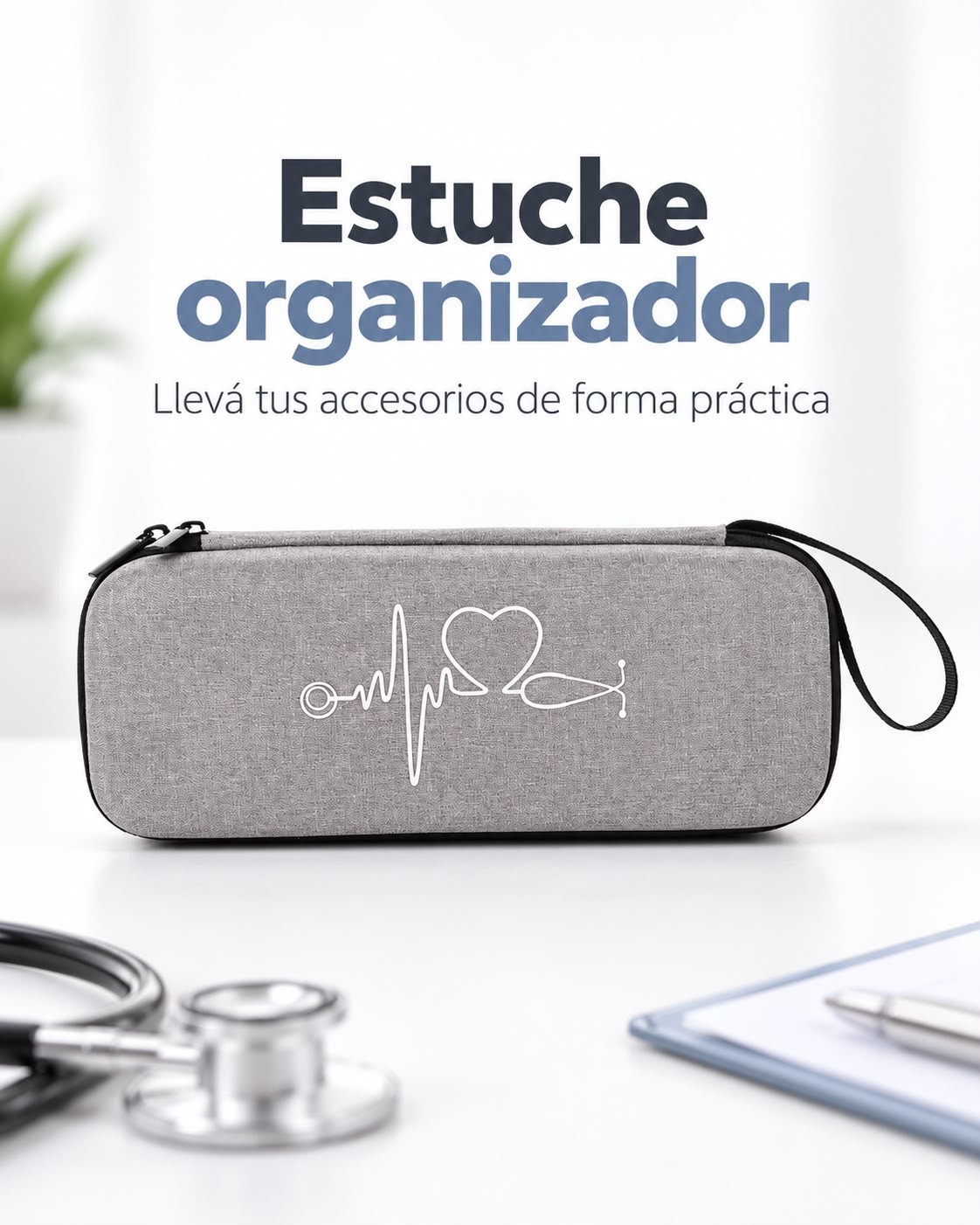 Estuche organizador negro con diseño de estetoscopio - 7