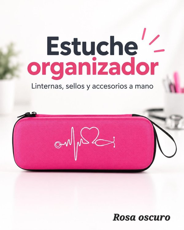 Estuche organizador negro con diseño de estetoscopio