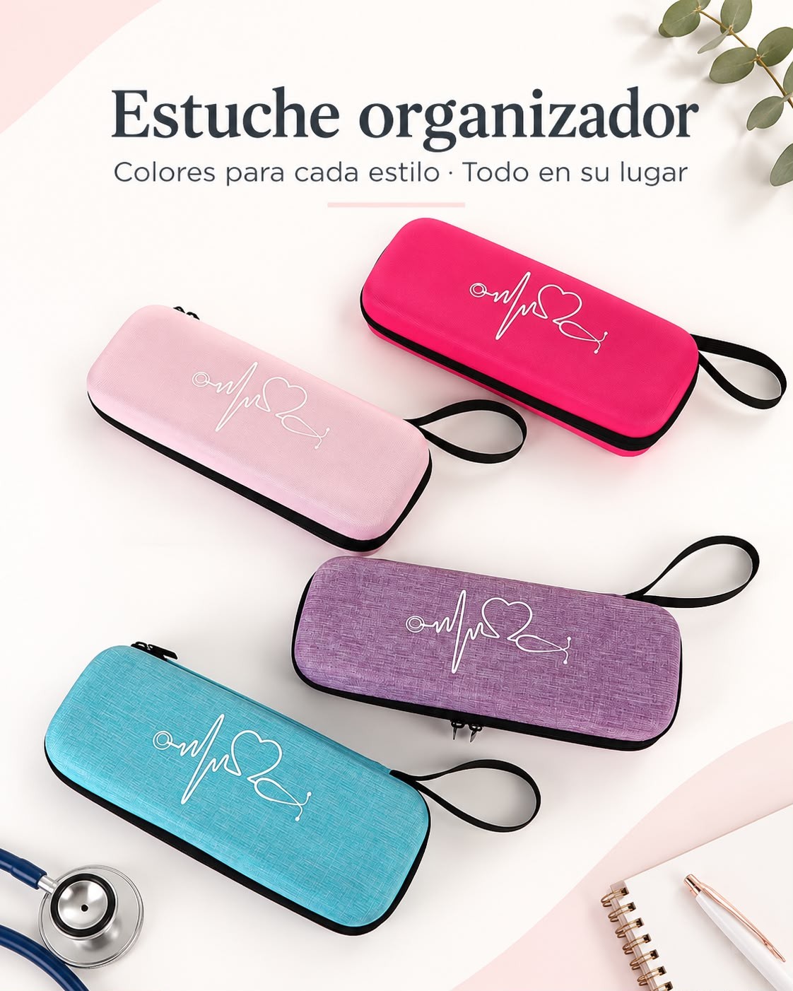 Estuche organizador negro con diseño de estetoscopio - 2