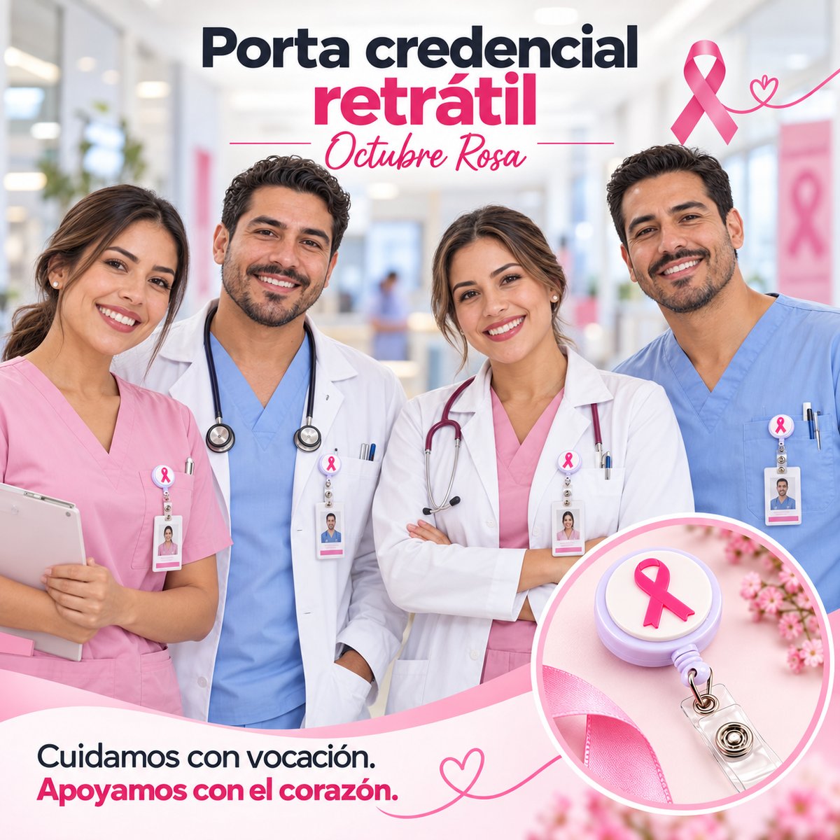 Porta credencial retráctil – Octubre Rosa - 2