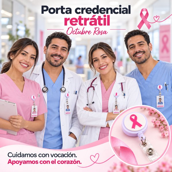Porta credencial retráctil – Octubre Rosa