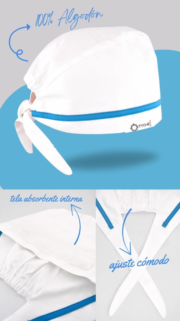 GORRITA BLANCA CON BIES TURQUESA CON CINTA