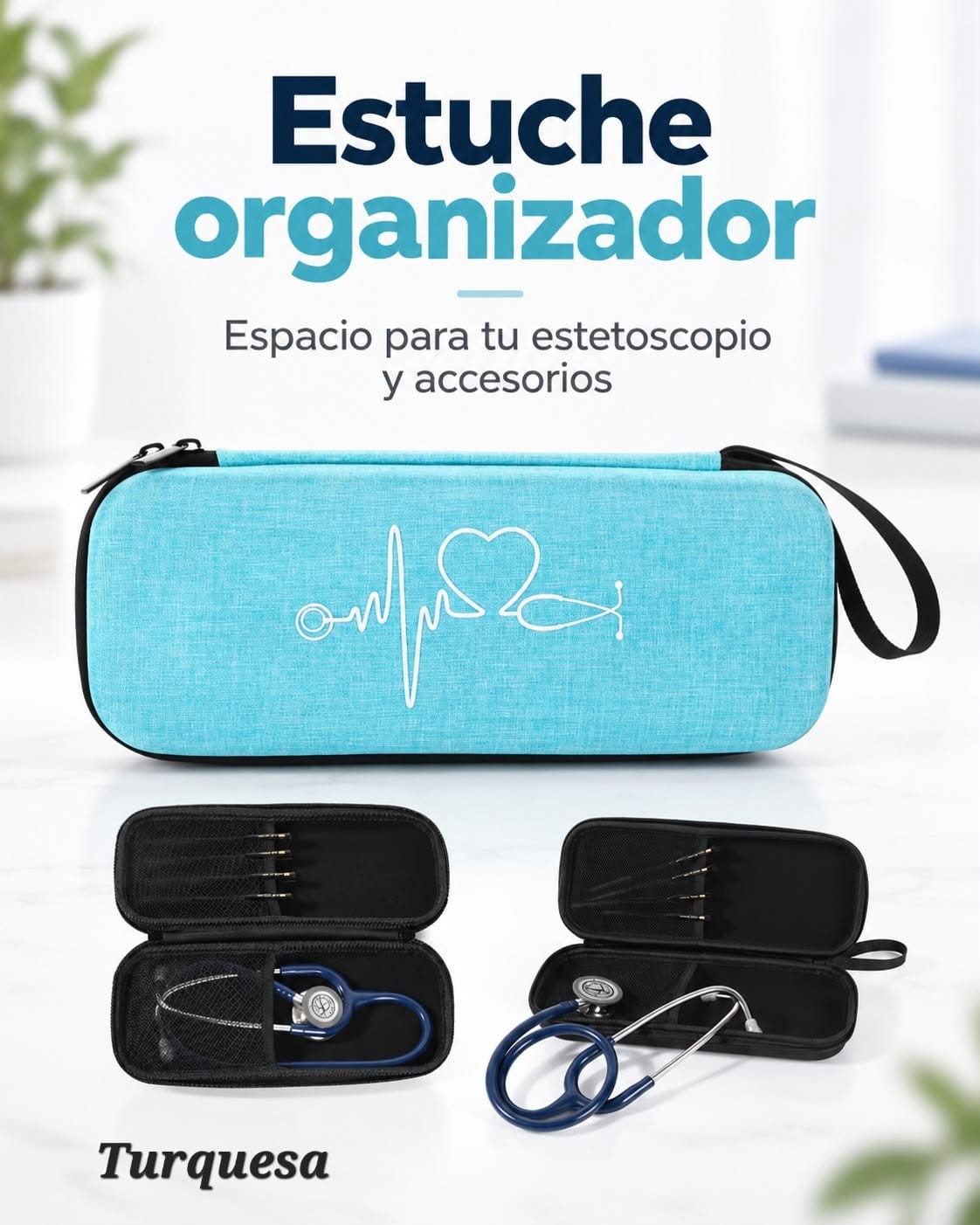 Estuche organizador negro con diseño de estetoscopio - 6