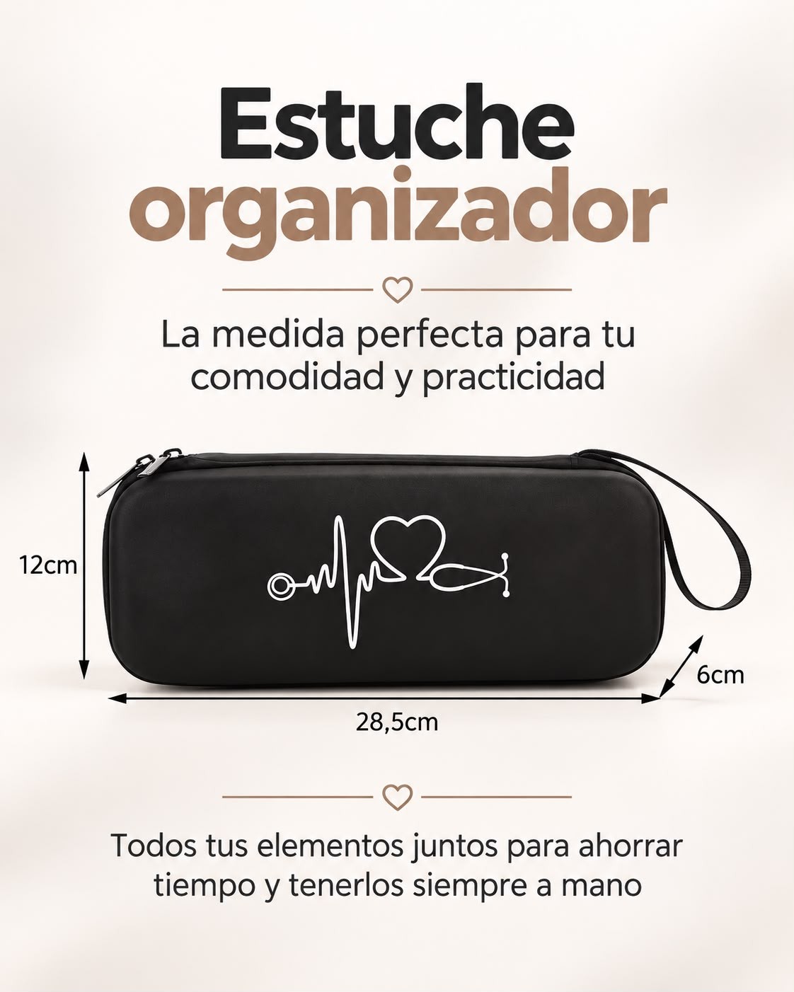 Estuche organizador negro con diseño de estetoscopio - 3