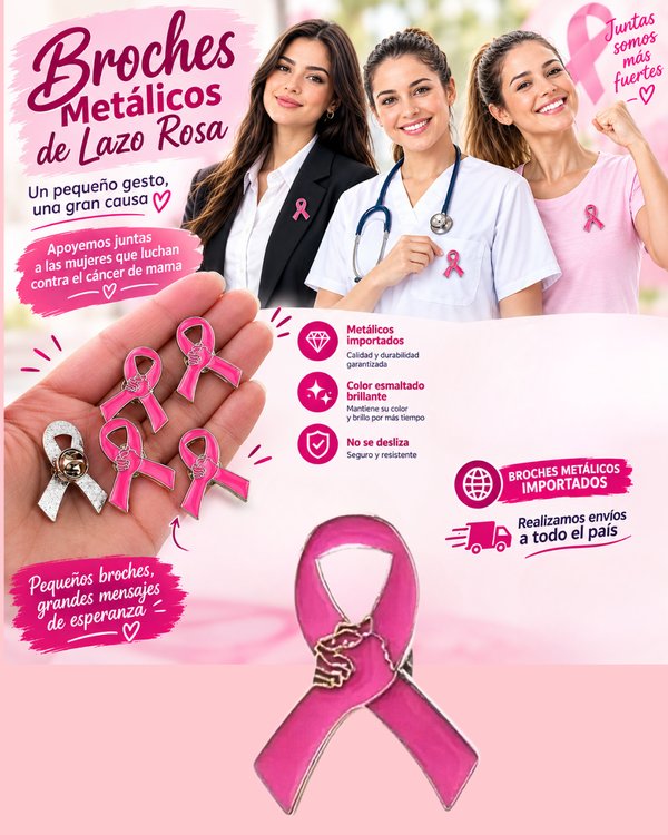 BROCHE METALICO DE OCTUBRE ROSA CON MANITO