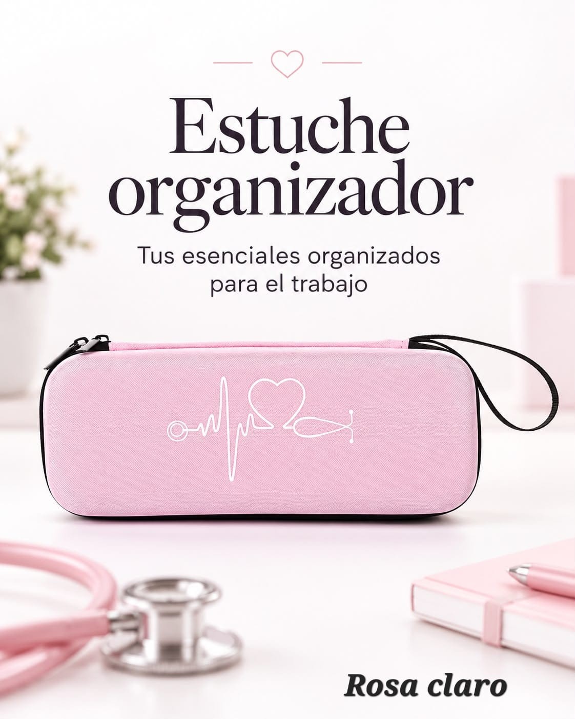 Estuche organizador negro con diseño de estetoscopio - 5